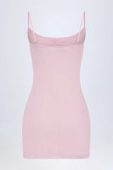 Pointelle Ruched A-Line Mini Dress in Baby Pink