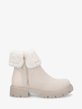 Bottines en suédine à revers en fausse fourrure - Beige - 1