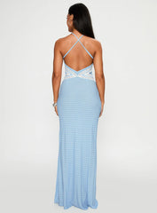 Wild Joy Halter Maxi Dress Blue Polka