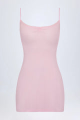Pointelle Ruched A-Line Mini Dress in Baby Pink