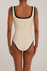 The Grace Tank One Piece (Ribbed Cream/Black)
