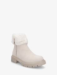 Bottines en suédine à revers en fausse fourrure - Beige - 2