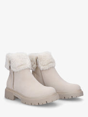 Bottines en suédine à revers en fausse fourrure - Beige - 4